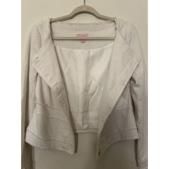 lilly pulitzer Millie Tweed Jacket White Linen Blend Womens medium - Picture 12 of 13